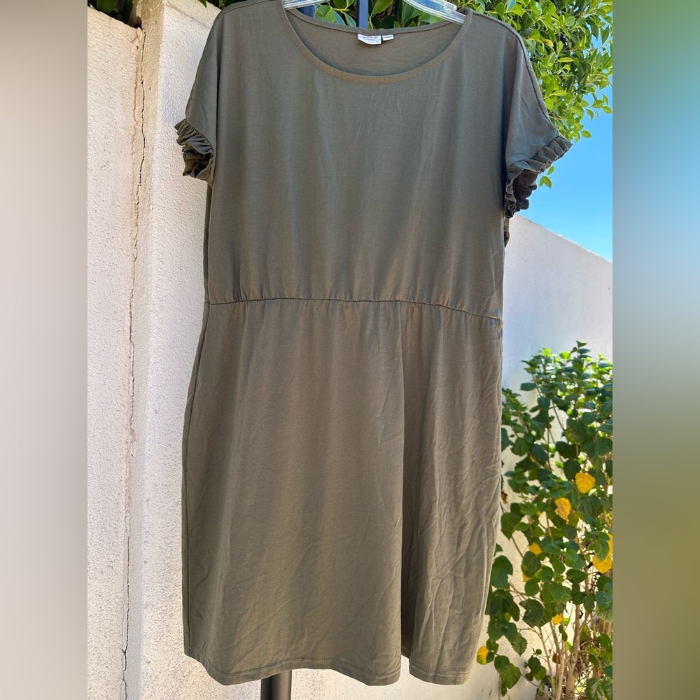 Olive Green Short Sleeve Ruffle-Sleeve Mini Dress
